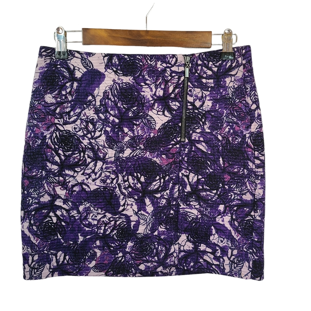 RW & CoPurple Floral Skirt Off Center Zipper 2
